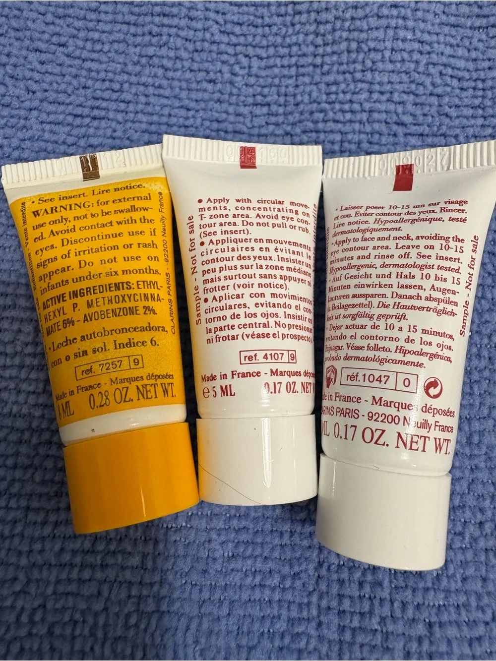 Clarins Mini Skincare Trio - Yellow & White Tubes NEW NEVER used
